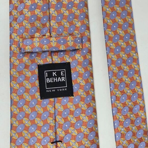 IKE BEHAR NEW YORK SILK TIE PINK BLUE LUXURY FOULARD SHINY SATIN 3.75" X 59" - Picture 3 of 3